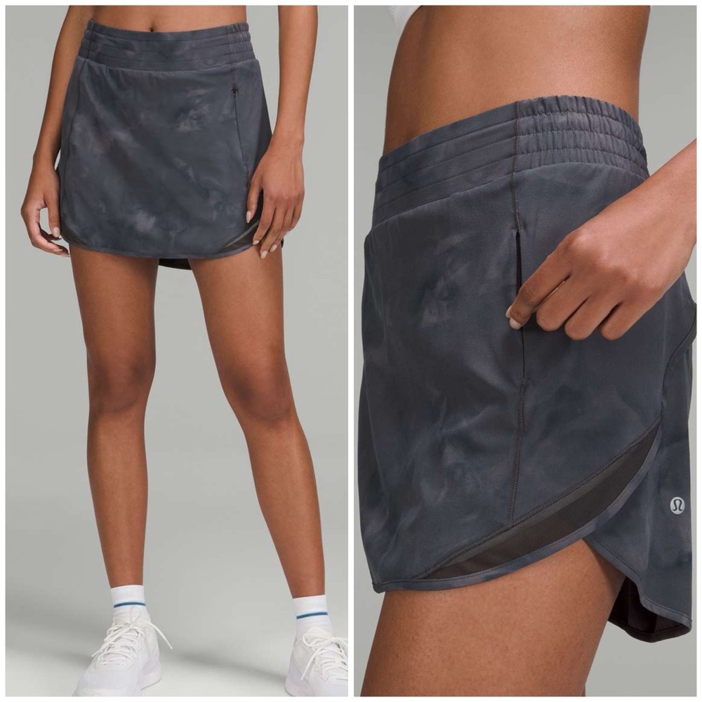 Lululemon Hotty Hot High-Rise Skirt Diamond Dye Pitch Grey Graphite Grey Size 6